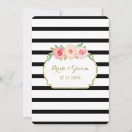 Roze Zwart Wit Strepen Gouden Bruiloft Uitnodiging