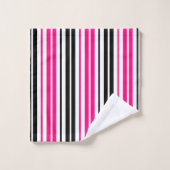 Roze Zwart Wit Strepen Patroon Ontwerp  Bad Handdoek (Wasdoekje)