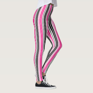 Roze Zwart Wit Strepen Patroon Ontwerp Leggings
