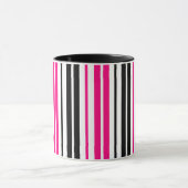 Roze Zwart Wit Strepen Patroon Ontwerp Mok (Midden)