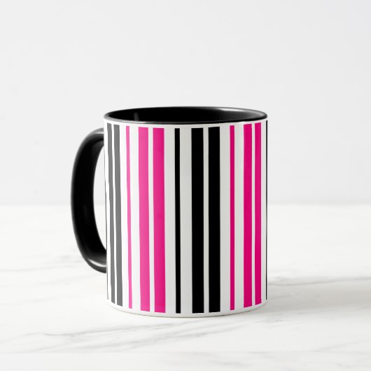 Roze Zwart Wit Strepen Patroon Ontwerp Mok (Voorkant links)