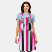 Roze Zwart Wit Strepen Patroon Ontwerp Schort (Gedragen)