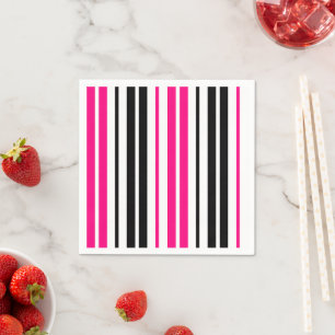 Roze Zwart Wit Strepen Patroon Ontwerp  Servet