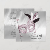 Roze Zwart Wit Sweet 16 Masquerade Party Kaart (Voorkant / Achterkant)