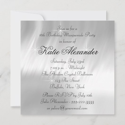 Roze Zwart Wit Sweet 16 Masquerade Party Kaart (Achterkant)