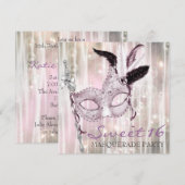 Roze Zwart Wit Sweet 16 Masquerade Party Kaart (Voorkant / Achterkant)