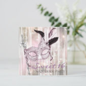 Roze Zwart Wit Sweet 16 Masquerade Party Kaart (Staand voorkant)