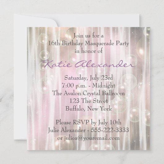 Roze Zwart Wit Sweet 16 Masquerade Party Kaart (Achterkant)