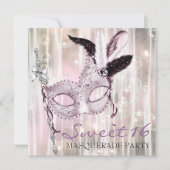 Roze Zwart Wit Sweet 16 Masquerade Party Kaart (Voorkant)