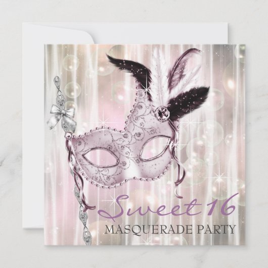 Roze Zwart Wit Sweet 16 Masquerade Party Kaart (Voorkant)