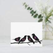 Roze Zwart-wit Tortelduifjes Briefkaart (Staand voorkant)