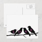 Roze Zwart-wit Tortelduifjes Briefkaart (Voorkant / Achterkant)