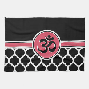 Roze Zwart Wit Yoga Symbool Theedoek