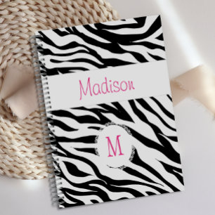 Roze Zwart Wit Zebra Dier Trendy Monogram Planner