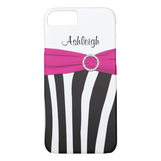 Roze, zwart, wit Zebra gestreept iPhone 7 Hoesje (Achterkant)