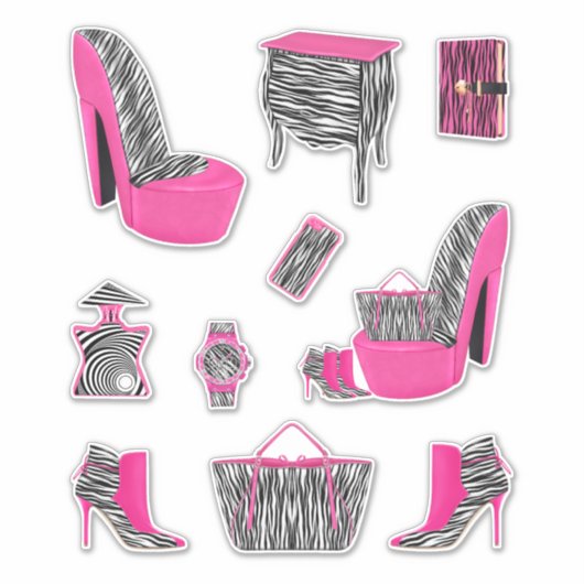 Roze Zwart & Wit Zebra Print Vrouwen Decals Dier Sticker (Voorkant)
