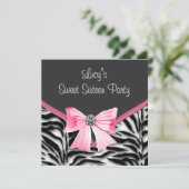 Roze Zwart Wit Zebra Sweet 16 Party Kaart (Staand voorkant)