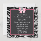 Roze Zwart Wit Zebra Sweet 16 Party Kaart (Achterkant)