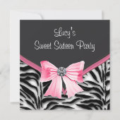 Roze Zwart Wit Zebra Sweet 16 Party Kaart (Voorkant)