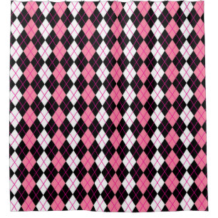 Roze Zwart Witte Argyle Diamant Ontwerp Douchegordijn
