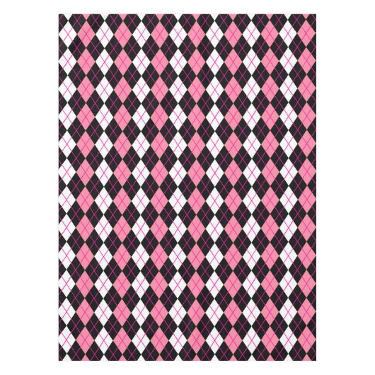 Roze Zwart Witte Argyle Diamant Ontwerp Tafelkleed (Voorkant)