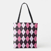 Roze Zwart Witte Argyle Diamant Ontwerp Tote Bag (Achterkant)