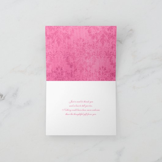 Roze Zwart Witte Bloemige Damast Bedankkaart (Binnen)