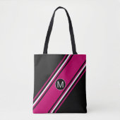 Roze zwart-witte cranberry-monogram tote bag (Voorkant)