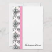 Roze Zwart Witte Damast Oefen Diner Kaart (Achterkant)