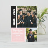 Roze Zwart Witte Foto Rand Afstuderen Kaart (Staand voorkant)