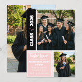 Roze Zwart Witte Foto Rand Afstuderen Kaart (Voorkant / Achterkant)