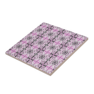Roze Zwart Witte Gebogen Abstract Herhalingspatroo Tegeltje