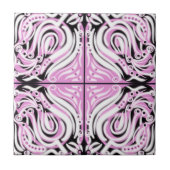 Roze Zwart Witte Gebogen Abstract Patroon Tegeltje (Voorkant)