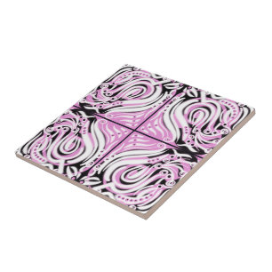Roze Zwart Witte Gebogen Abstract Patroon Tegeltje