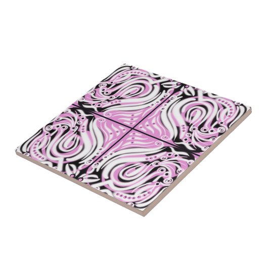 Roze Zwart Witte Gebogen Abstract Patroon Tegeltje (Zijkant)