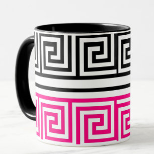 Roze Zwart Witte Griekse Sleutel Fret Patroon Ontw Mok