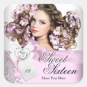 Roze Zwart Witte Kant Zoete Zestien Verjaardag Swe Vierkante Sticker