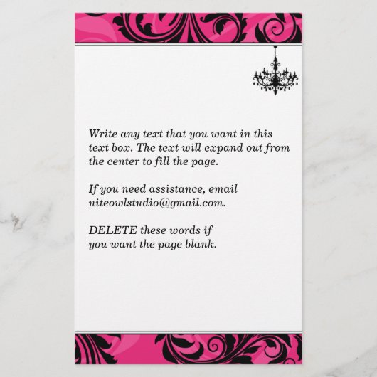 Roze, zwart, witte kroonluchter, rollen briefpapie briefpapier (Voorkant)