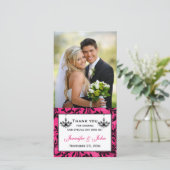 Roze Zwart Witte Kroonluchters Trouw Fotokaartje Bedankkaart (Staand voorkant)