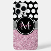 Roze zwart-witte polaire dot monogram Case-Mate iPhone case (Achterkant)