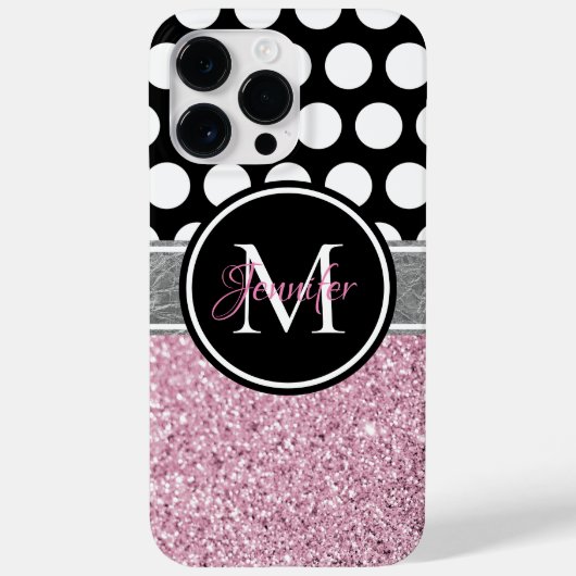 Roze zwart-witte polaire dot monogram Case-Mate iPhone case (Achterkant)