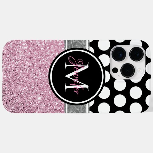 Roze zwart-witte polaire dot monogram Case-Mate iPhone case (Achterkant (horizontaal))