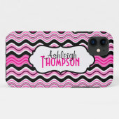 Roze, zwart, witte strepen iPhone 5 Hoesje (Achterkant (horizontaal))