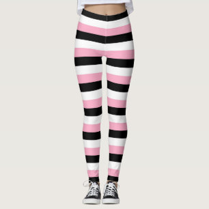 Roze, zwart, witte strepen leggings