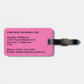 Roze, zwart, witte strepen, monogrammen bagagelabel (Achterkant horizontaal)