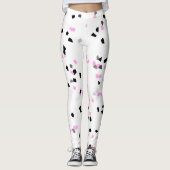 Roze Zwart Witte Vlekken Schattige Leggings (Voorkant)