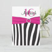 Roze, zwart, witte Zebra 16e verjaardag uitnodigin Kaart (Staand voorkant)
