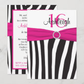 Roze, zwart, witte Zebra 16e verjaardag uitnodigin Kaart (Voorkant / Achterkant)