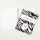 Roze Zwart Witte Zebra Dier Trendy Monogram Planner (Display)