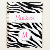 Roze Zwart Witte Zebra Dier Trendy Monogram Planner (Voorkant)
